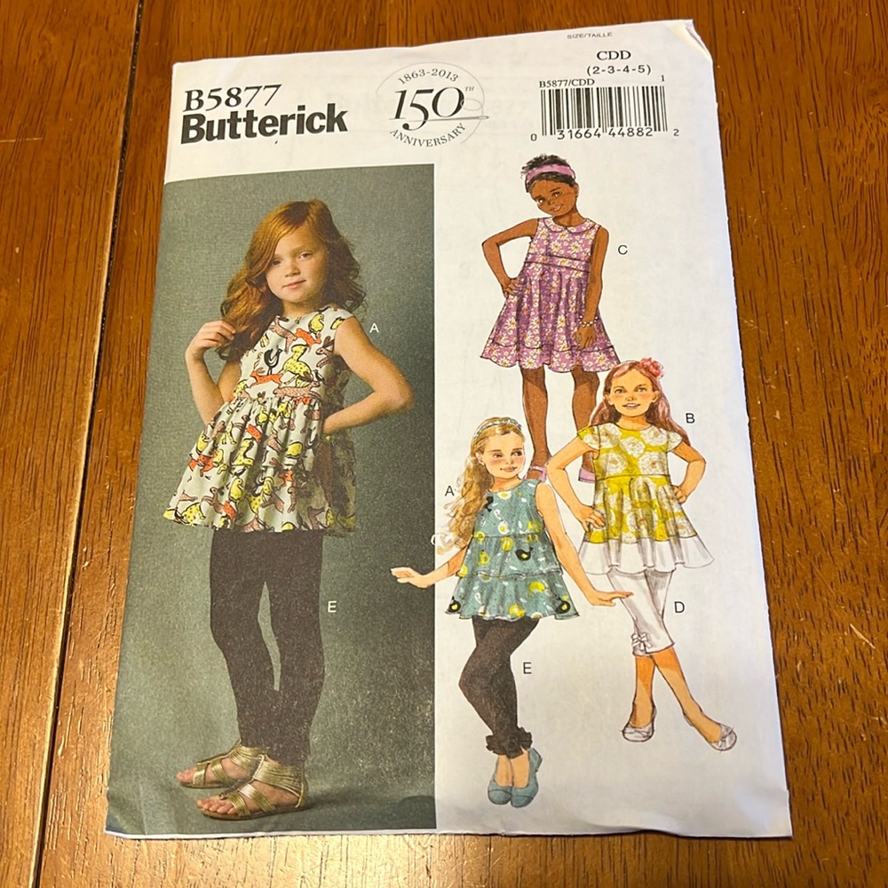 Uncut Butterick Sewing Pattern B5877 Children’s 2-3-4-5